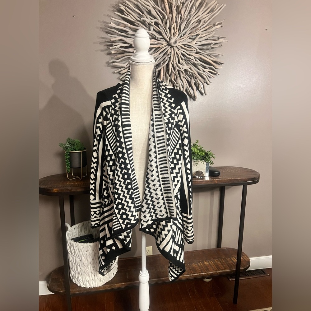 Aztec print open front cardigan sweater